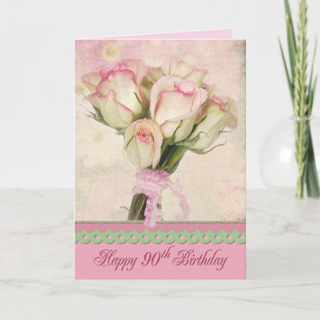 Carte 90e anniversaire bouquet de roses (Devant)