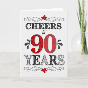 Carte 90e anniversaire Cheers en Motif noir blanc rouge