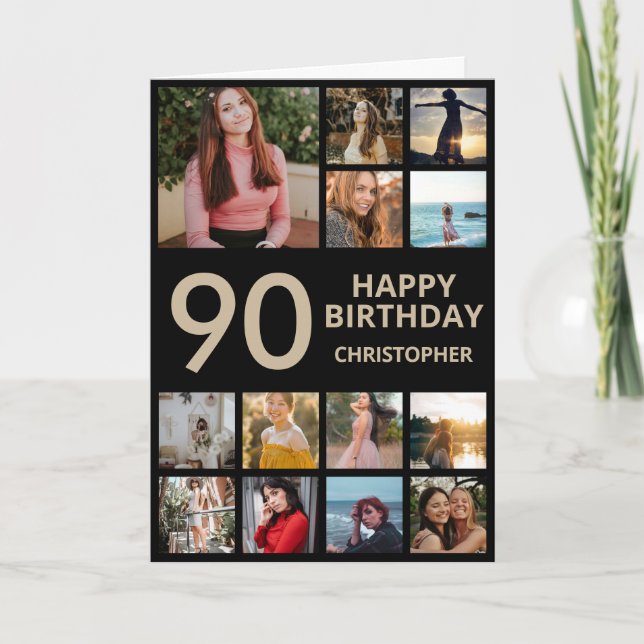Carte 90e anniversaire Collage photo 13 photos Black & G (Devant)