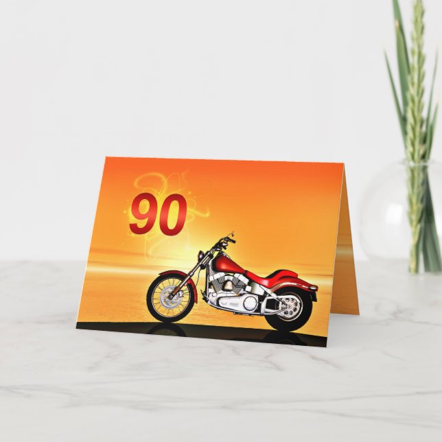 Carte 90e anniversaire Coucher de soleil de moto (Devant)