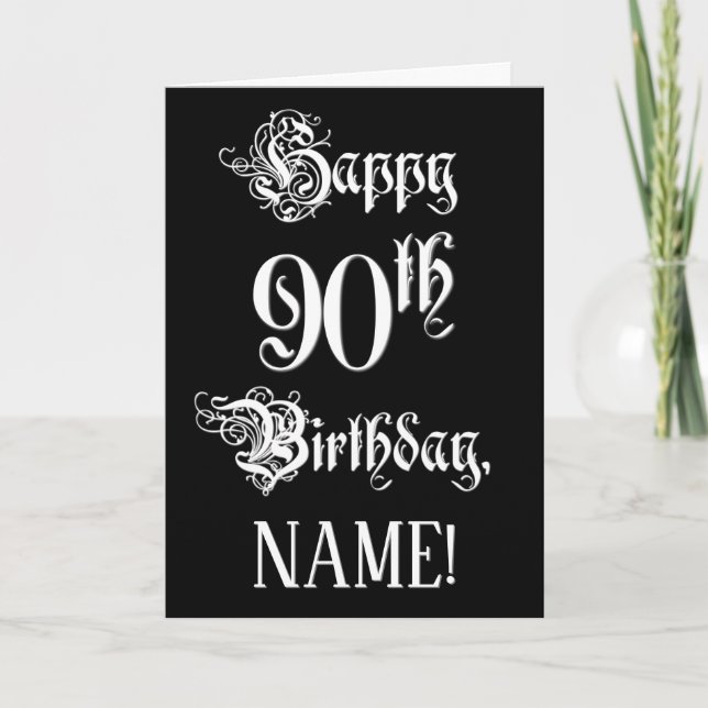 Carte 90e anniversaire : Fancy, Elegant Script + Nom per (Devant)