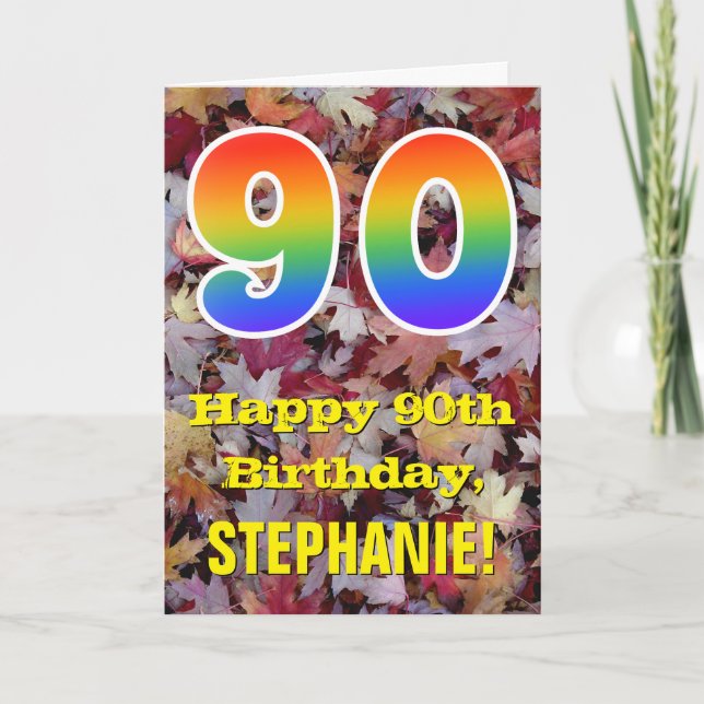 Carte 90e anniversaire; feuilles d'automne rustiques; ar (Devant)