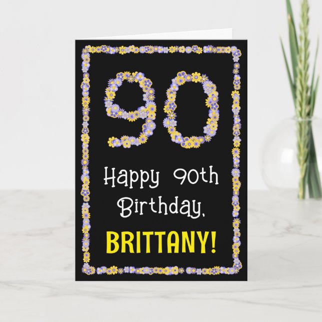 Carte 90e anniversaire : Floral Flowers Numéro, Nom pers (Devant)