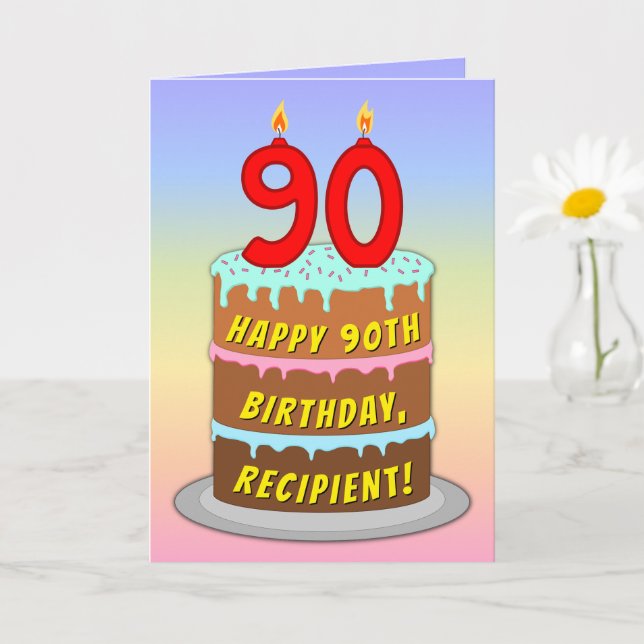 Carte 90e anniversaire — Fun Cake & Candles, avec nom pe (Petite plante)