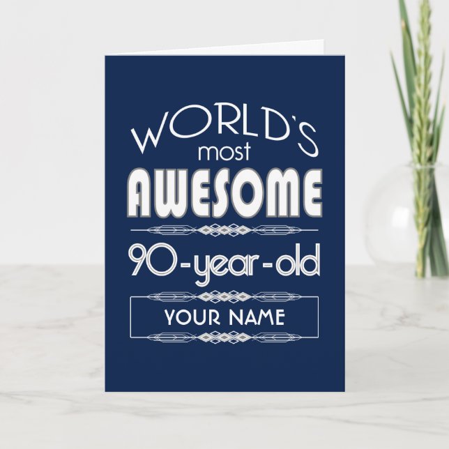 Carte 90e Anniversaire Mondes Meilleur Fabuleux Bleu Fon (Devant)