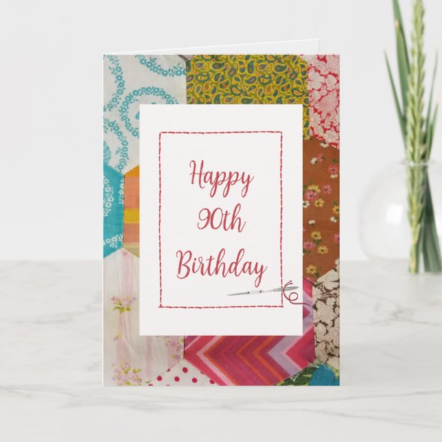 Carte 90e anniversaire Motif de courtepointe avec aiguil (Devant)