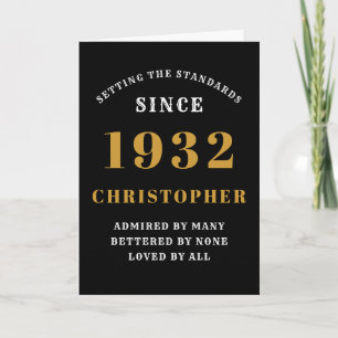 Carte 90e anniversaire Né 1932 Noir Gold Nom Année