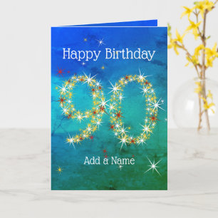 Carte 90e anniversaire - Nombres d'étoiles - Vert bleu -