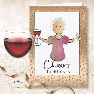 Carte 90e Anniversaire Or Glamour Ethnique Vin Rouge