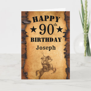 Carte 90e anniversaire Pays rustique Western Cowboy Hors