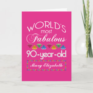 Carte 90e anniversaire plus fabuleux gemmes colorées ros