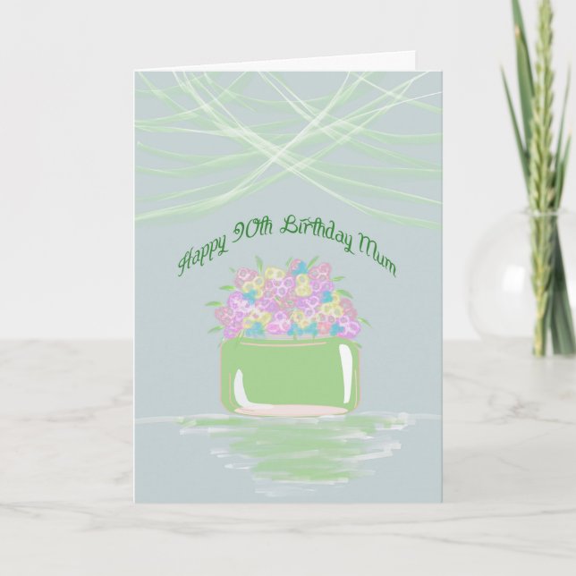 Carte 90e anniversaire pour maman Panier de fleurs en Pa (Devant)