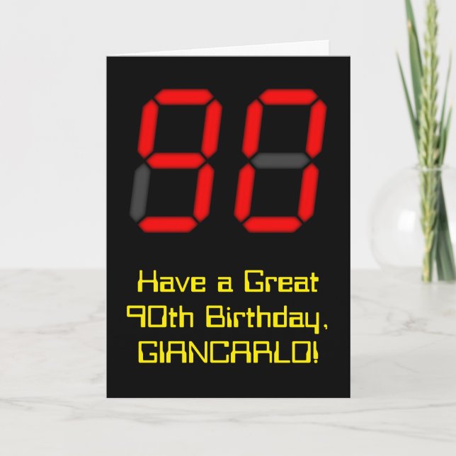 Carte 90e anniversaire : Rouge Digital Clock Style "90"  (Devant)