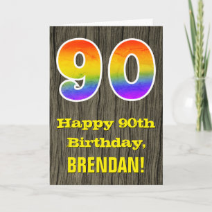 Carte 90e anniversaire : Rustic Faux Wood Look, Rainbow 