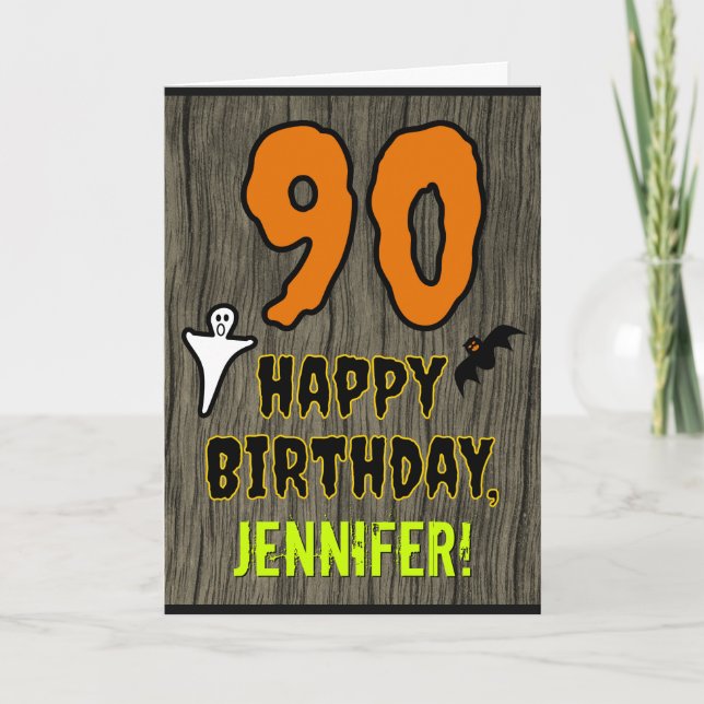 Carte 90e anniversaire : Thème d'Halloween Éffrayant, No (Devant)