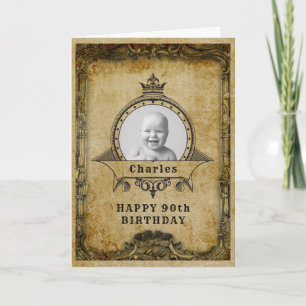 Carte 90e Birthday Retro Vintage Monogram Photo Adult