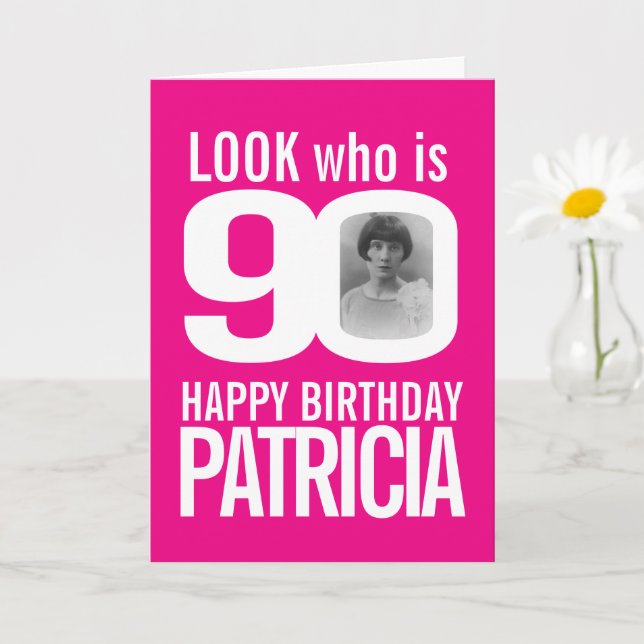 Carte 90e Joyeux Anniversaire photo rose blanc (Petite plante)