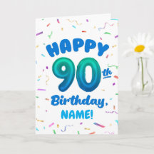 90th Balloon Number Custom Name Birthday Card