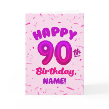 90th Balloon Number Custom Name Birthday Card