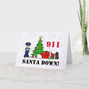 Carte 911 Père Noël Down Christmas Card