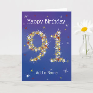 Carte 91e anniversaire - 91 en étoiles - bleu - 91 ans