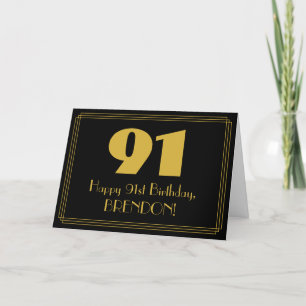Carte 91e anniversaire : Art Déco Inspiré Look "91" & No