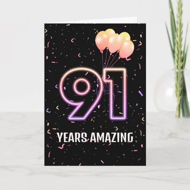Carte 91e anniversaire Ballons et Confetti (Devant)
