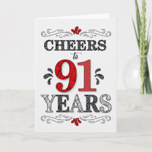 Carte 91e anniversaire Cheers en Motif noir blanc rouge