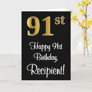Carte 91e anniversaire ~ Elégant Luxueux Faux Gold Look 