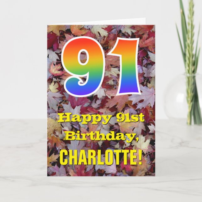 Carte 91e anniversaire; feuilles d'automne rustiques; ar (Devant)