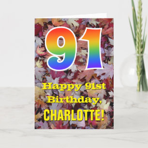 Carte 91e anniversaire; feuilles d'automne rustiques; ar
