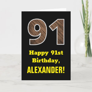 Carte 91e anniversaire : Nom, Faux Motif du grain de boi