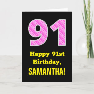 Carte 91e anniversaire : Pink Stripes and Hearts "91" + 