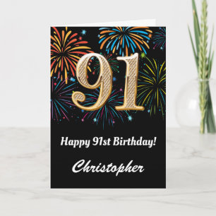 Carte 91e anniversaire Rainbow Fireworks noir et or