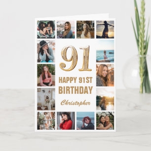 Carte 91e Joyeux Anniversaire Collage photo d'or et de b