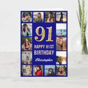 Carte 91e Joyeux Anniversaire Marine Bleu & Gold Photo C