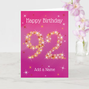 Carte 92e anniversaire - 92 en étoiles - rose/pourpre -