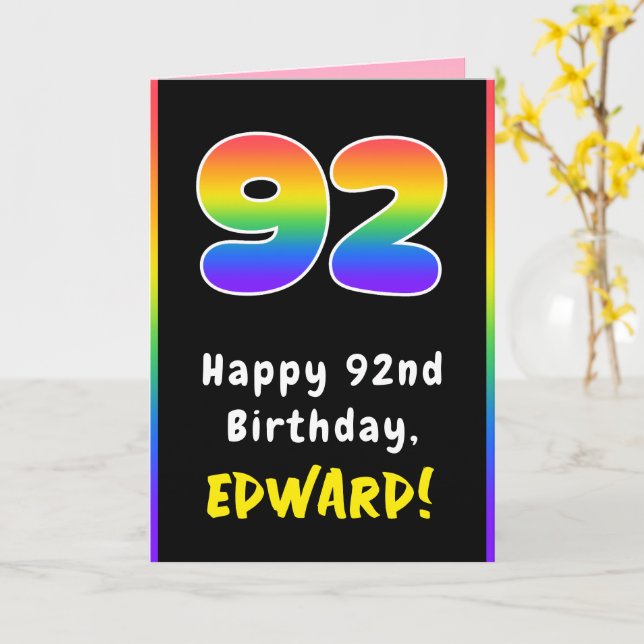 Carte 92e Anniversaire : Arc-en-ciel coloré # 92, Nom pe (Fleur jaune)