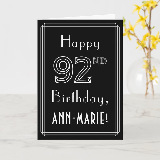 Carte 92e anniversaire : Art Déco Style # 92 & Nom perso (Fleur jaune)