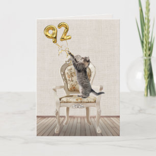 Carte 92e anniversaire Ballons et Tabby Cat