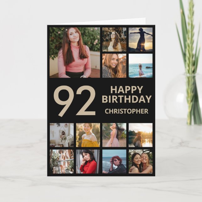 Carte 92e anniversaire Collage photo 13 photos Black & G (Devant)