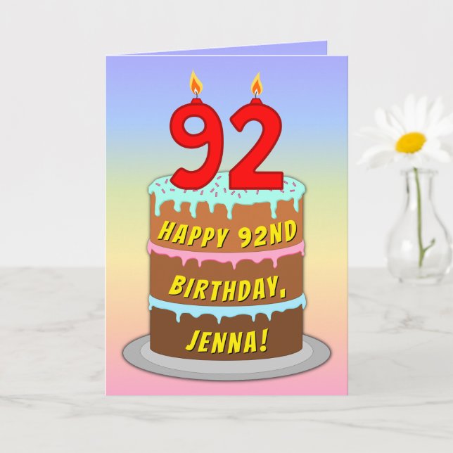 Carte 92e anniversaire — Fun Cake & Candles, avec nom pe (Petite plante)