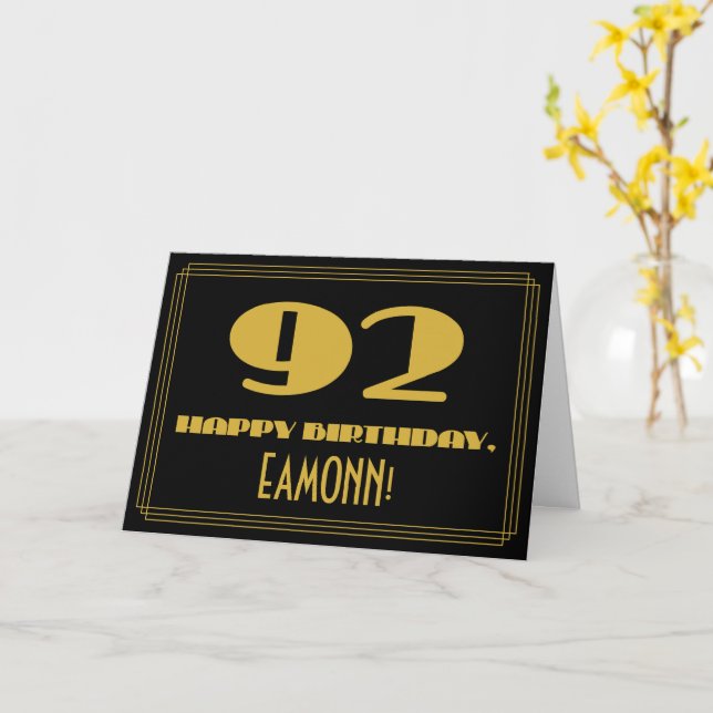 Carte 92e anniversaire : Nom + Art Déco Inspiré Look "92 (Fleur jaune)