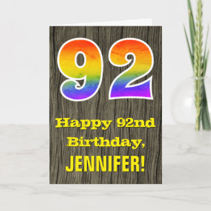 Carte 92e anniversaire : Rustic Faux Wood Look, Arc-en-c
