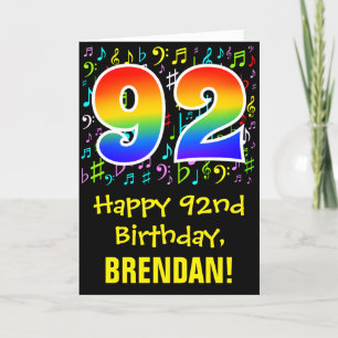 Carte 92e anniversaire : Symboles de musique colorée + A