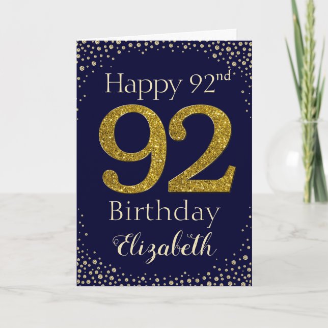 Carte 92e Birthday Golden Glitter (Devant)