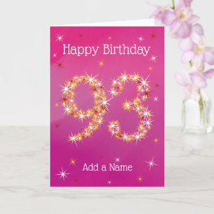 Carte 93e anniversaire - 93 en étoiles - rose/pourpre -