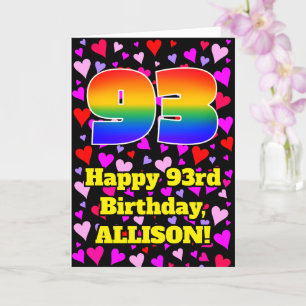 Carte 93e anniversaire : Amour Hearts Motif, Arc-en-ciel