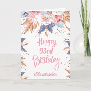 Carte 93e anniversaire Aquarelle Botanique Rose Floral