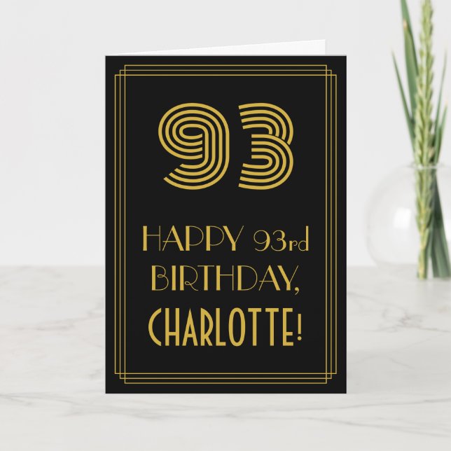 Carte 93e anniversaire : Art Déco Inspiré Look "93" & No (Devant)